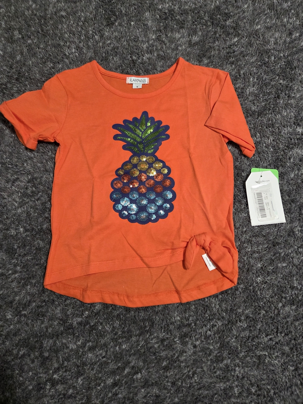 Flapdoodles Orange Sequin Pineapple Knot-Front Tee
